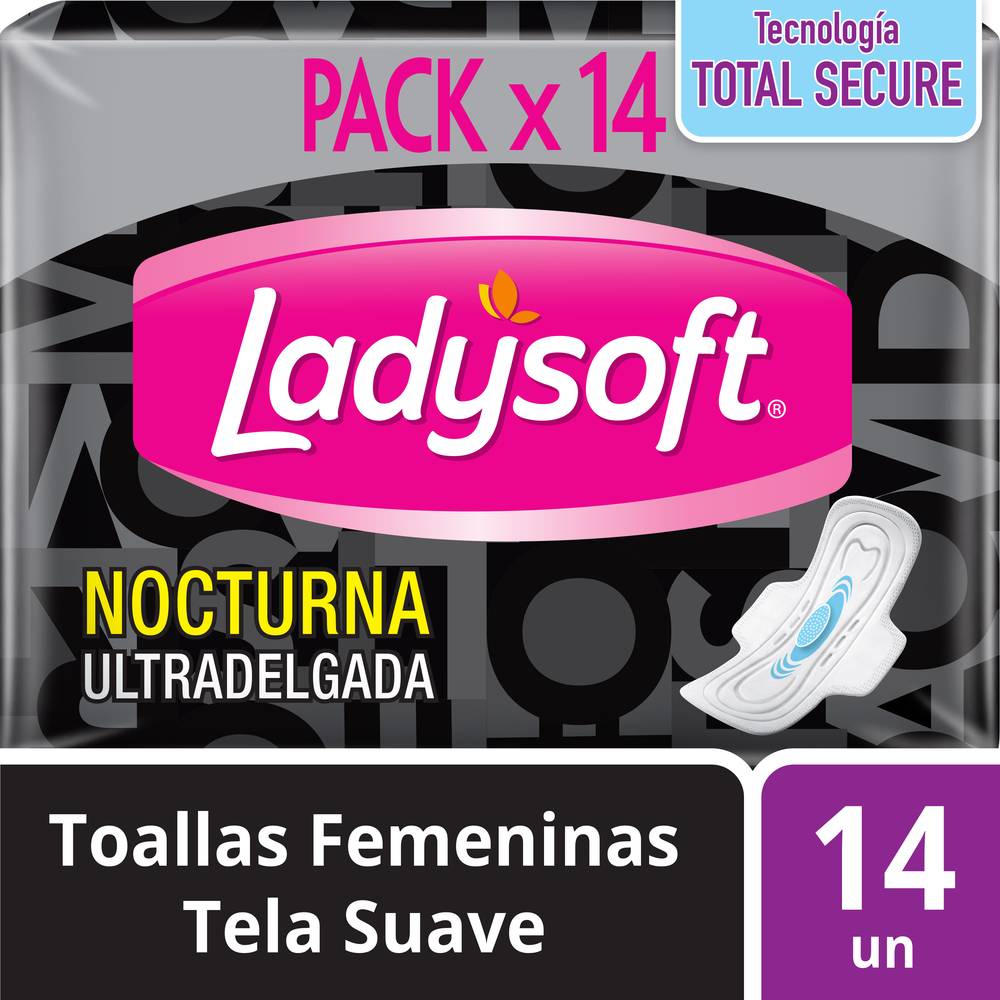 Ladysoft · Toalla femenina ultra delgada nocturna tela suave (14 un)