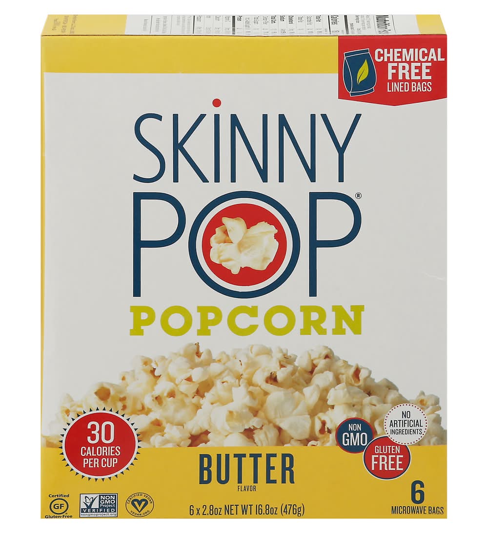SkinnyPop Gluten Free Microwave Popcorn, Butter (6 x 2.8 oz)
