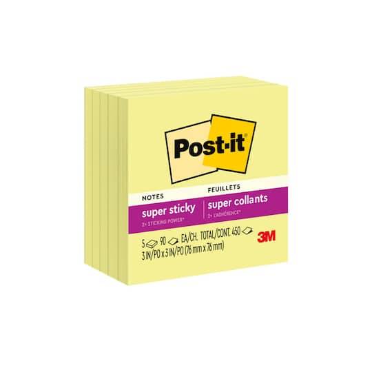 Post-It Super Sticky Notes, 3 in X 3 In, Canary Yellow, 5 Pads/Pack