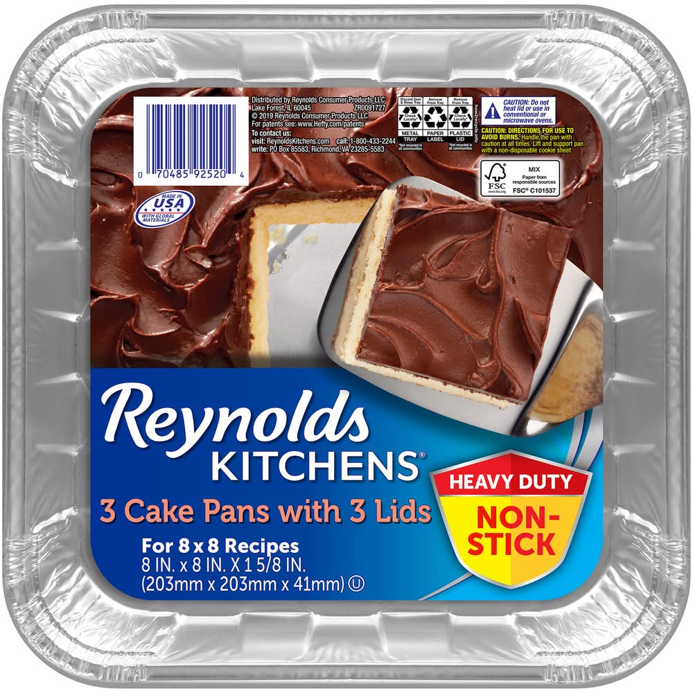 Reynolds Non Stick Cake Pans With Lids, 8x8x1 5/8 in (3 ct)
