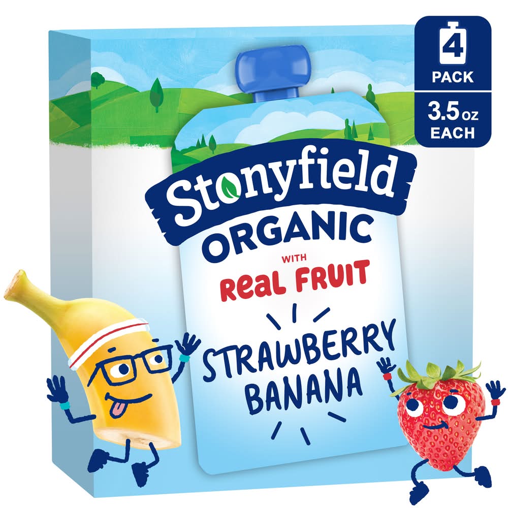 Stonyfield Organic Kids Lowfat Yogurt, Strawberry Banana (4 x 3.5 oz)