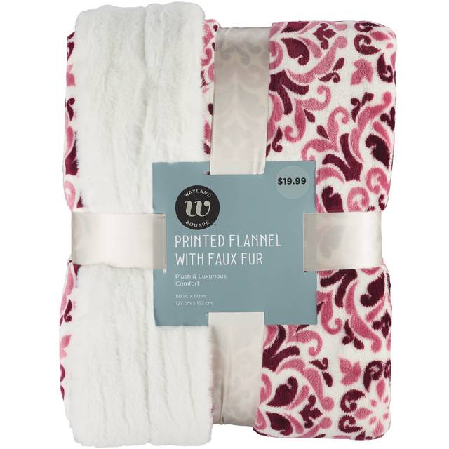 Prnt Flannel&Faux Rabbit Fur Throw