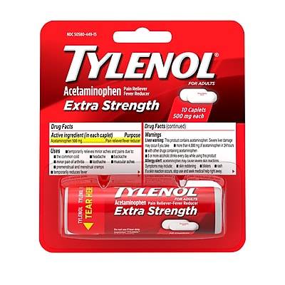 Tylenol Extra Strength Caplets, Fever Reducer and Pain Reliever, 500 mg, 10 Count (703662)