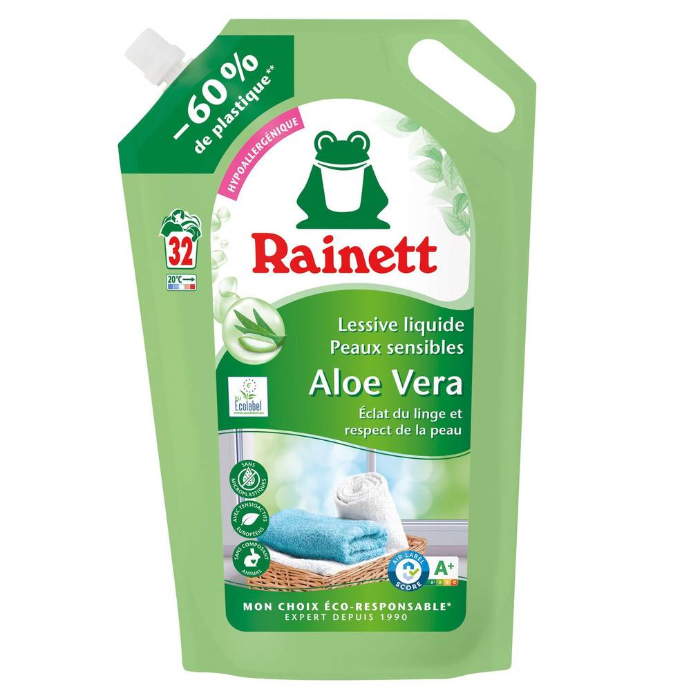 Rainett - Recharge lessive liquide peaux sensibles à l'aloe vera 32 Lavages