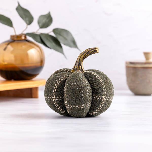 Green and Tan Plaid Wool Pumpkin