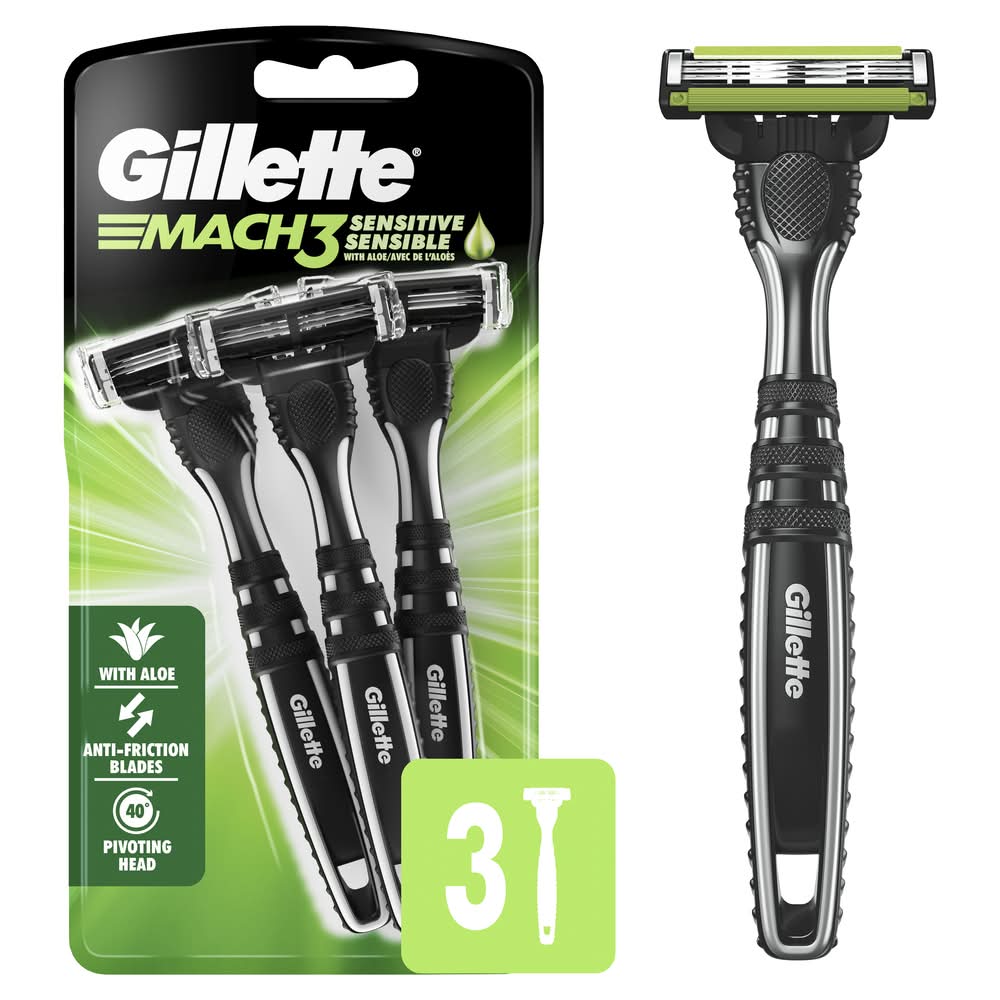 Gillette Mach 3 Sensitive Rasoirs Jetables Rasuradoras Disposable Razors (3 ct)