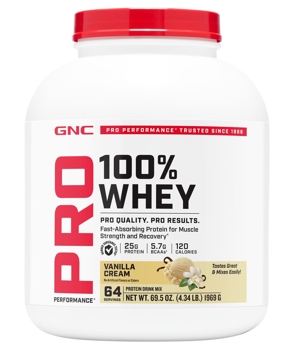GNC Pro Performance 100% Whey Protein Drink Mix, Vanilla Cream (69.5 oz)