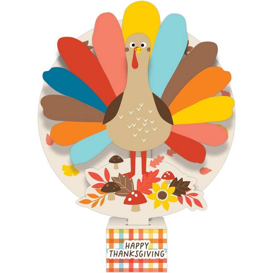 Pop-Up Happy Thanksgiving Turkey Cardstock Table Centerpiece, 8.3in x 10.8in