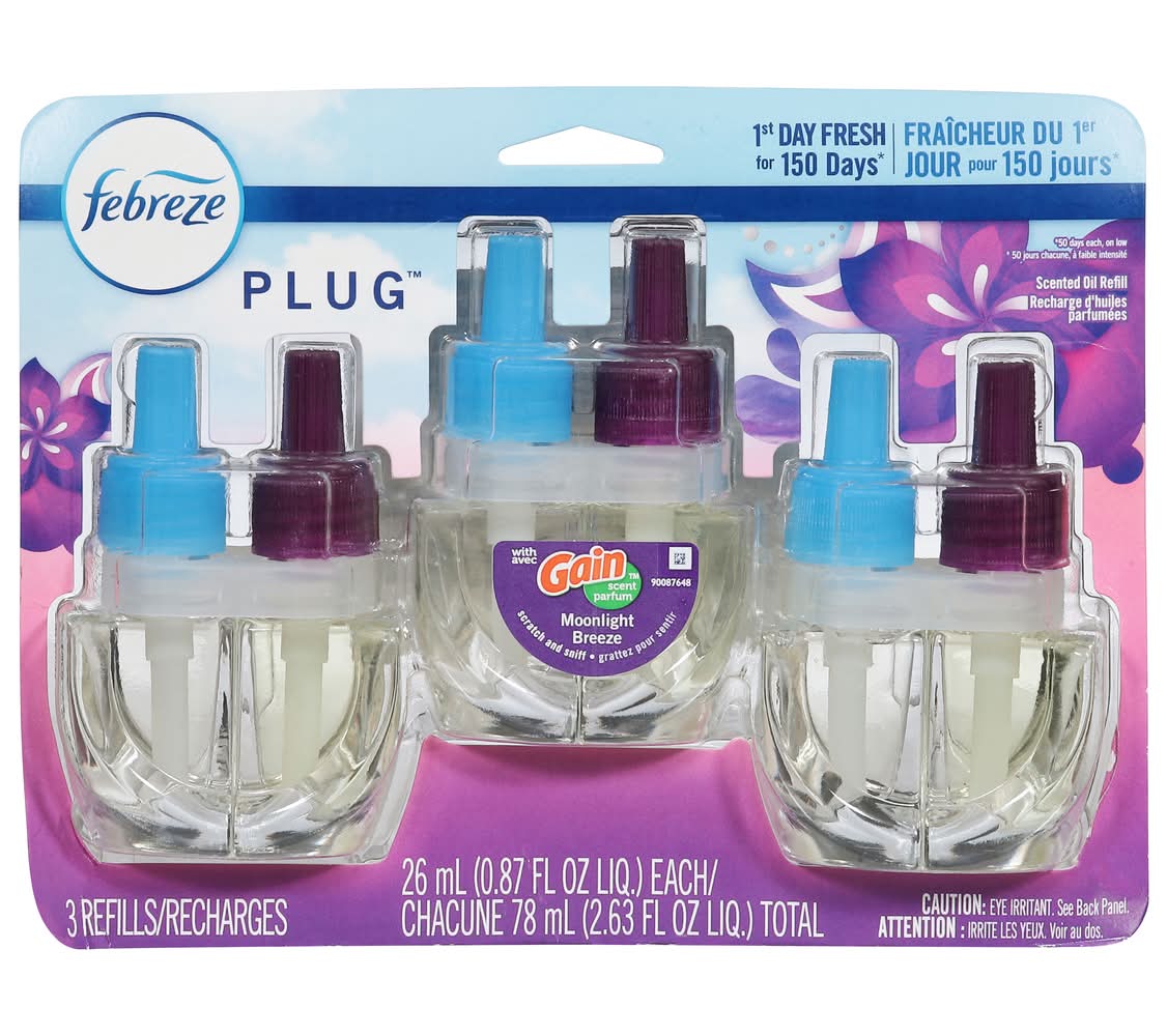 Febreze Odor Fighting Fade Defy Plug Air Freshener, Moonlight Breeze (87 fl oz, 3 ct)