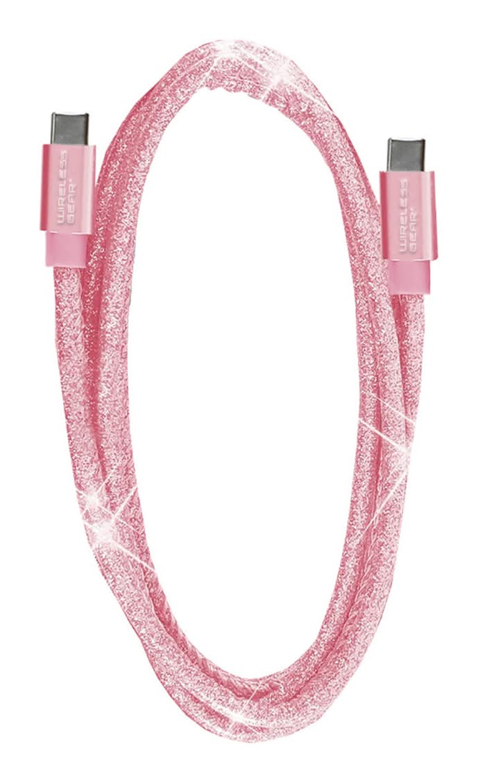 Wireless Gear Usb-C To Usb-C Glitter Cable Pink 3 Ft