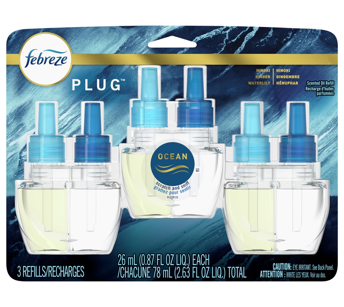 Febreze Luxe Plug Air Freshener Refills, Hinoki-Ginger-Water Lily (2.63 fl oz, 3 ct)