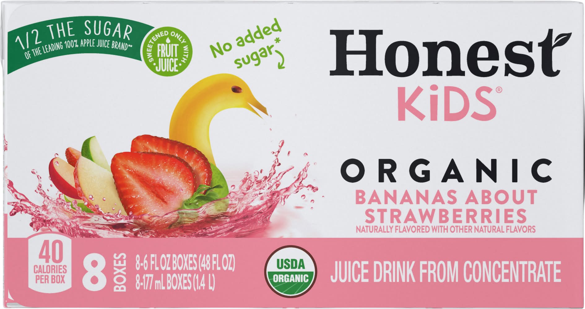 Honest Kids Organic Strawberry Banana Juice Drink, Strawberry Banana (8 x 6 fl oz)