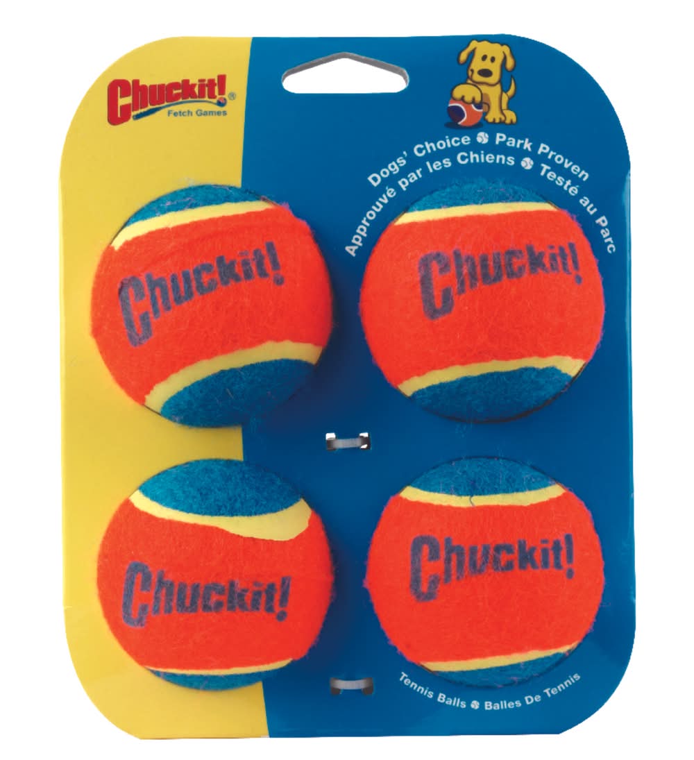 Chuckit! For Dog Blue/Orange Rubber Ball Launcher Tennis Balls Medium 4 Pk