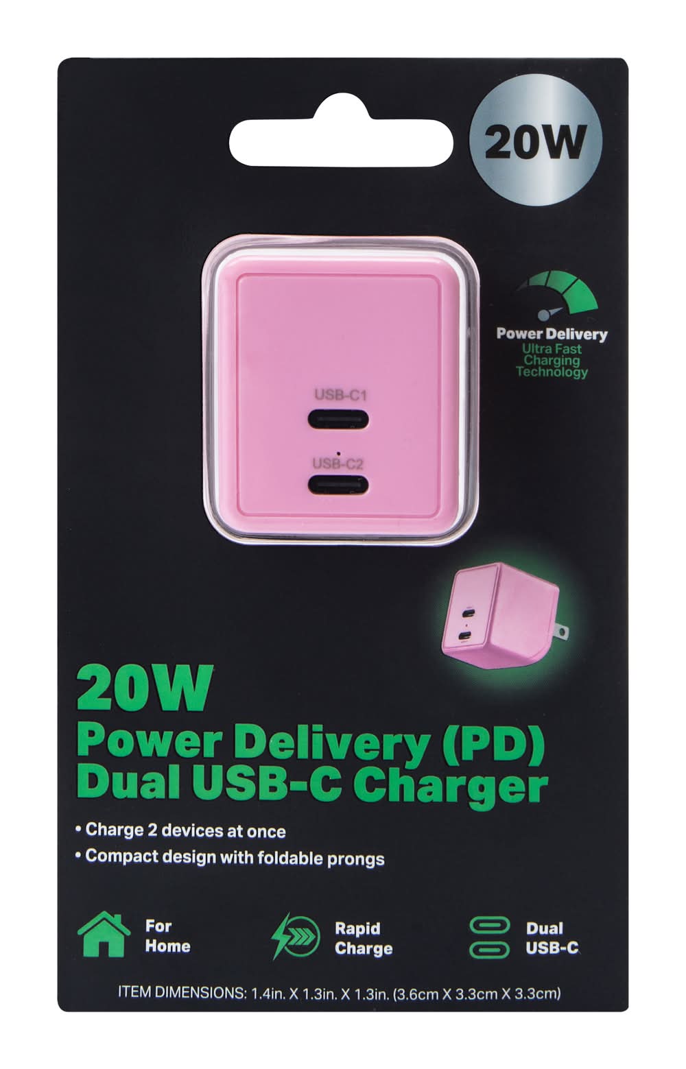 20W Power Delivery Dual USB-C Charger Pink
