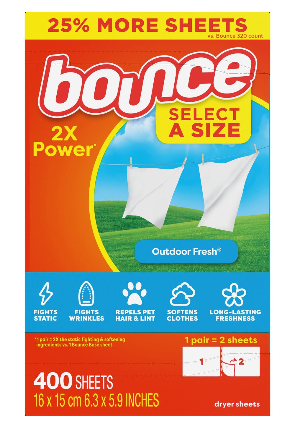 Bounce Select a Size Outdoor Fresh Fabric Softener Dryer Sheets, 6.3x5.9 in (400 ct)