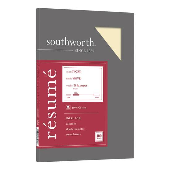 Southworth® 100% Cotton Résumé Paper, 8 1/2" x 11", 24 Lb, 100% Recycled, Ivory, Pack Of 100