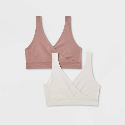 Auden Women's Nursing Pullover Seamless Sleep Bra, XL, White-Mauve (2 pack)