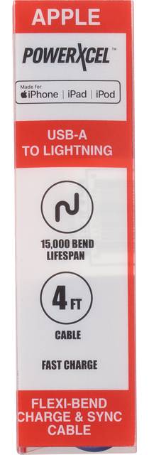 PowerXcel Usb-A To Lightning Flexi-Bend Cable, 4 Ft, Black