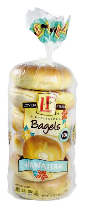 L'oven Fresh Pre-Sliced Bagels, Hawaiian (20 oz, 6 ct)