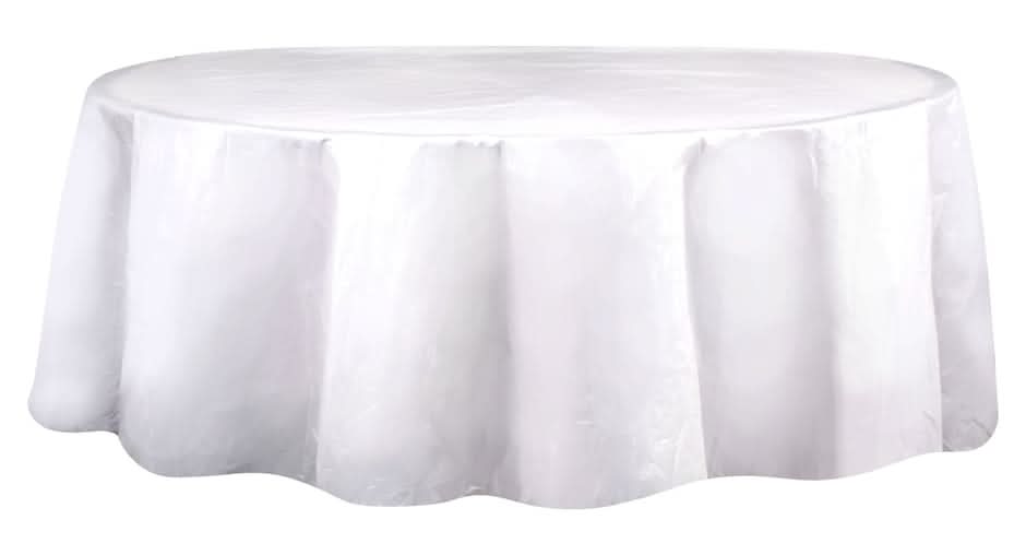 Round Plastic Table Covers, 84 in, White