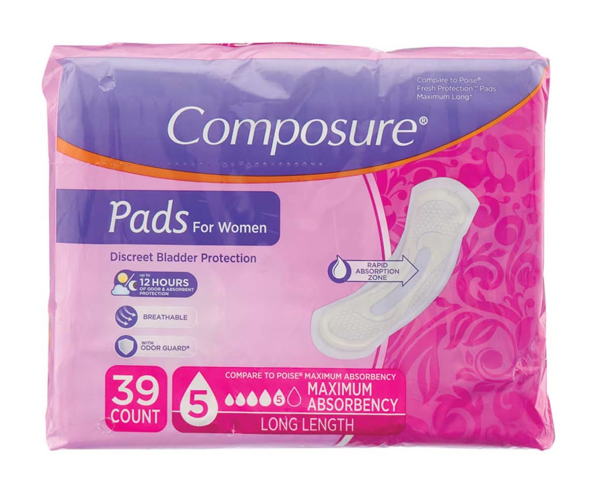 Composure Pads For Women Long Length Maximum Absorbency 39 Ct