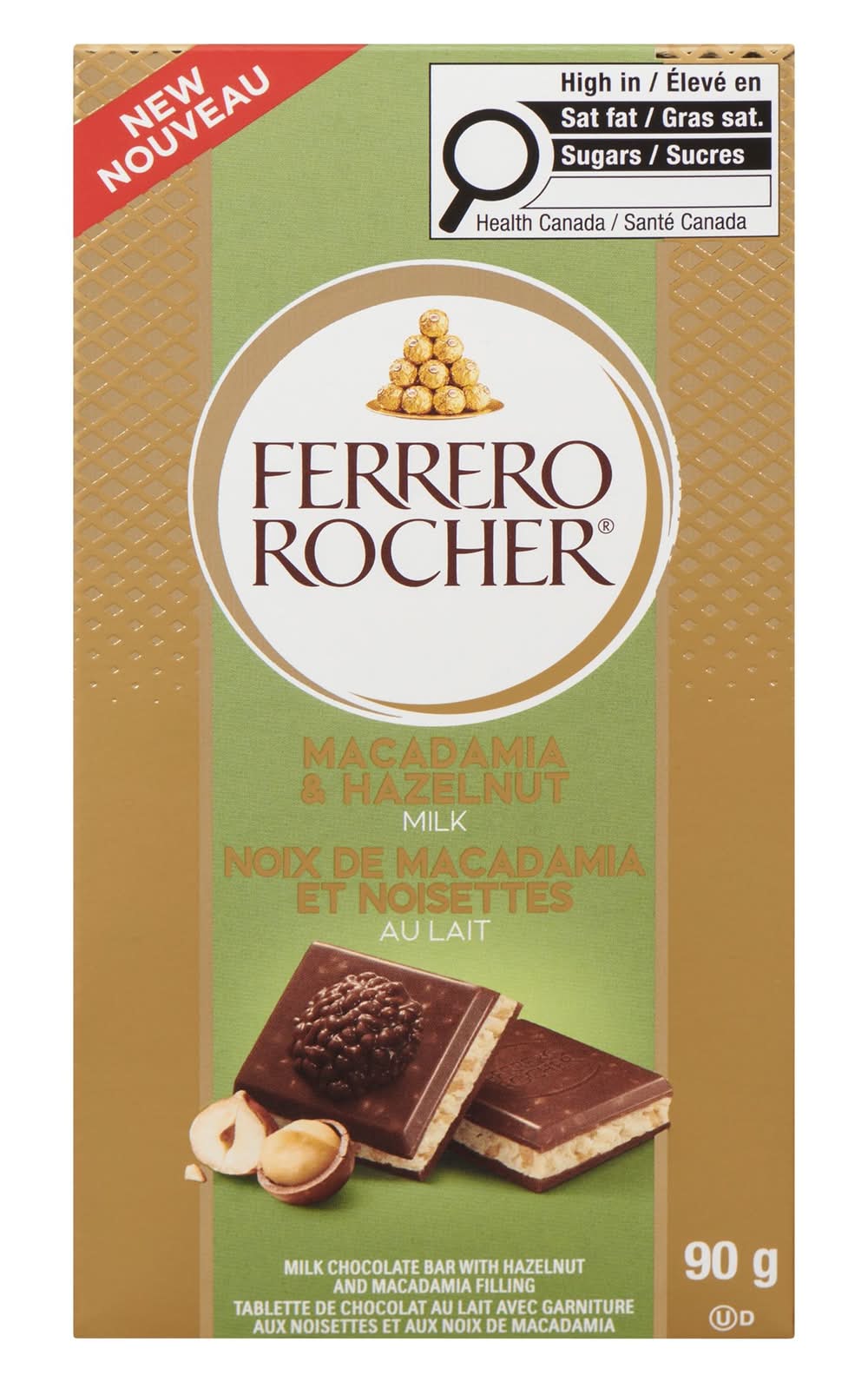 Ferrero Rocher Premium Milk Chocolate Bar, Macadamia And Hazelnut (90 g)
