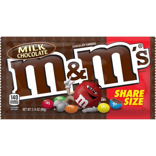 M&M'S Milk Chocolate Candy, Share Size, 3.14 oz Bag