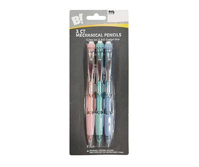 Fashion Comfort Grip Mechanical Pencils, 3-Pack