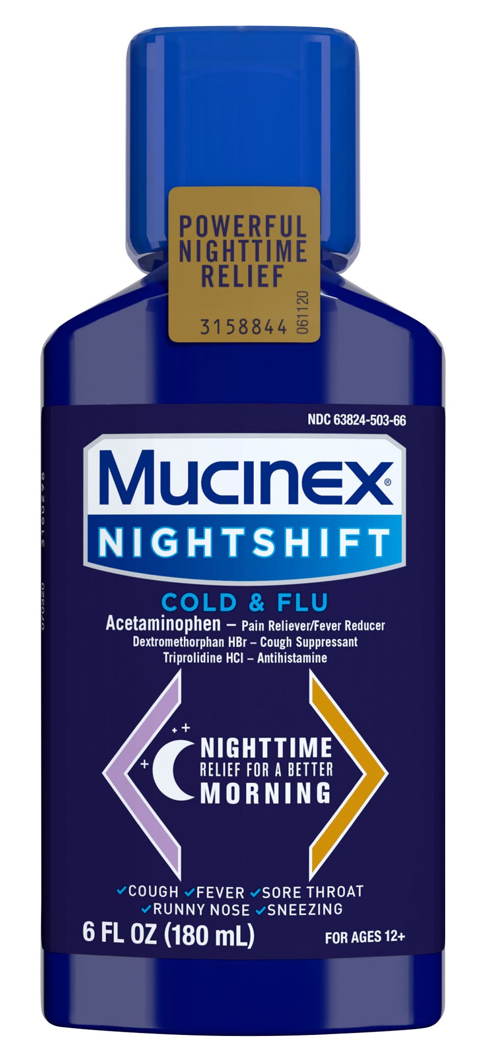Mucinex Nightshift Cold & Flu Acetaminophen Liquid 12+ Years (6 fl oz)