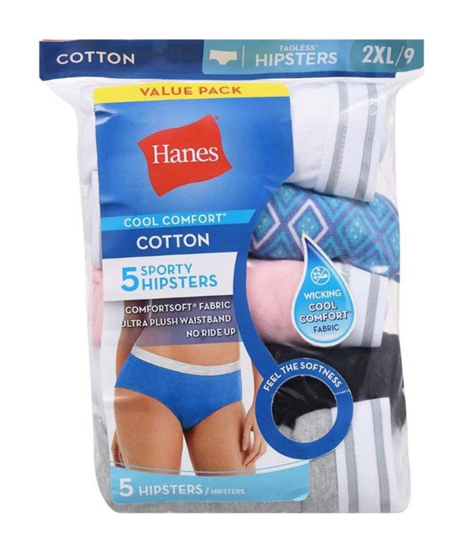 Hanes Ladies Sporty Hipsters 5 Count Size 9