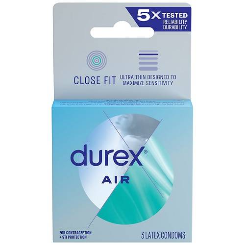 Durex Air Extra Thin, Transparent Natural Rubber Latex Condoms, Close Fit - 3.0 ea