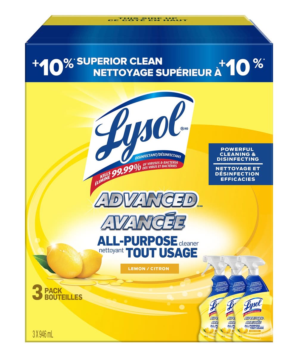 Lysol - Advanced Nettoyant Tout Usage Vaporisateur Parfum De Citron, 3 X 946 Ml / Lysol Advanced All Purpose Cleaner Trigger Lemon Scent, 3 X 946 Ml