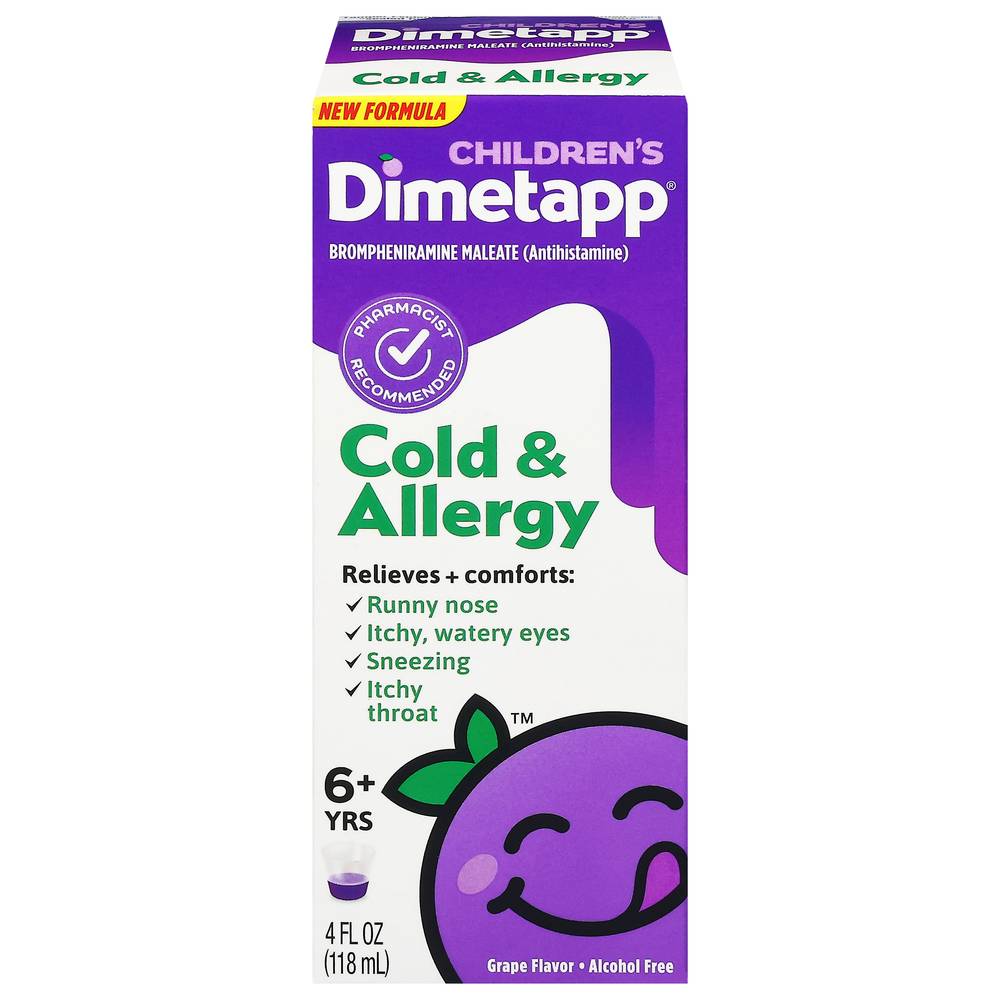 Dimetapp Children's Cold and Allergy Relief Liquid Alcohol Free, Grape (4 fl oz)