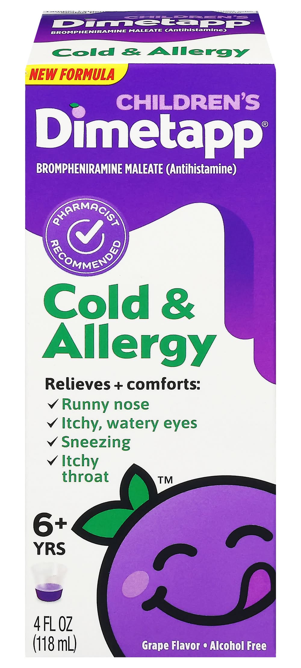 Dimetapp Children's Cold and Allergy Relief Liquid Alcohol Free, Grape (4 fl oz)