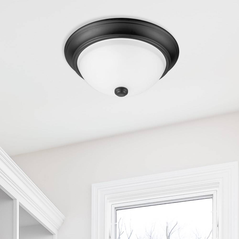 Project Source 2-Light 13-in Matte Black Flush Mount Light | 43284