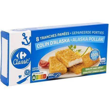 Carrefour Classic' - Colin d'alaska tranches panées 100% filet (8 x 50g)