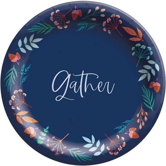 Navy Blue Gather for Fall Paper Dinner Plates, 10in, 20ct