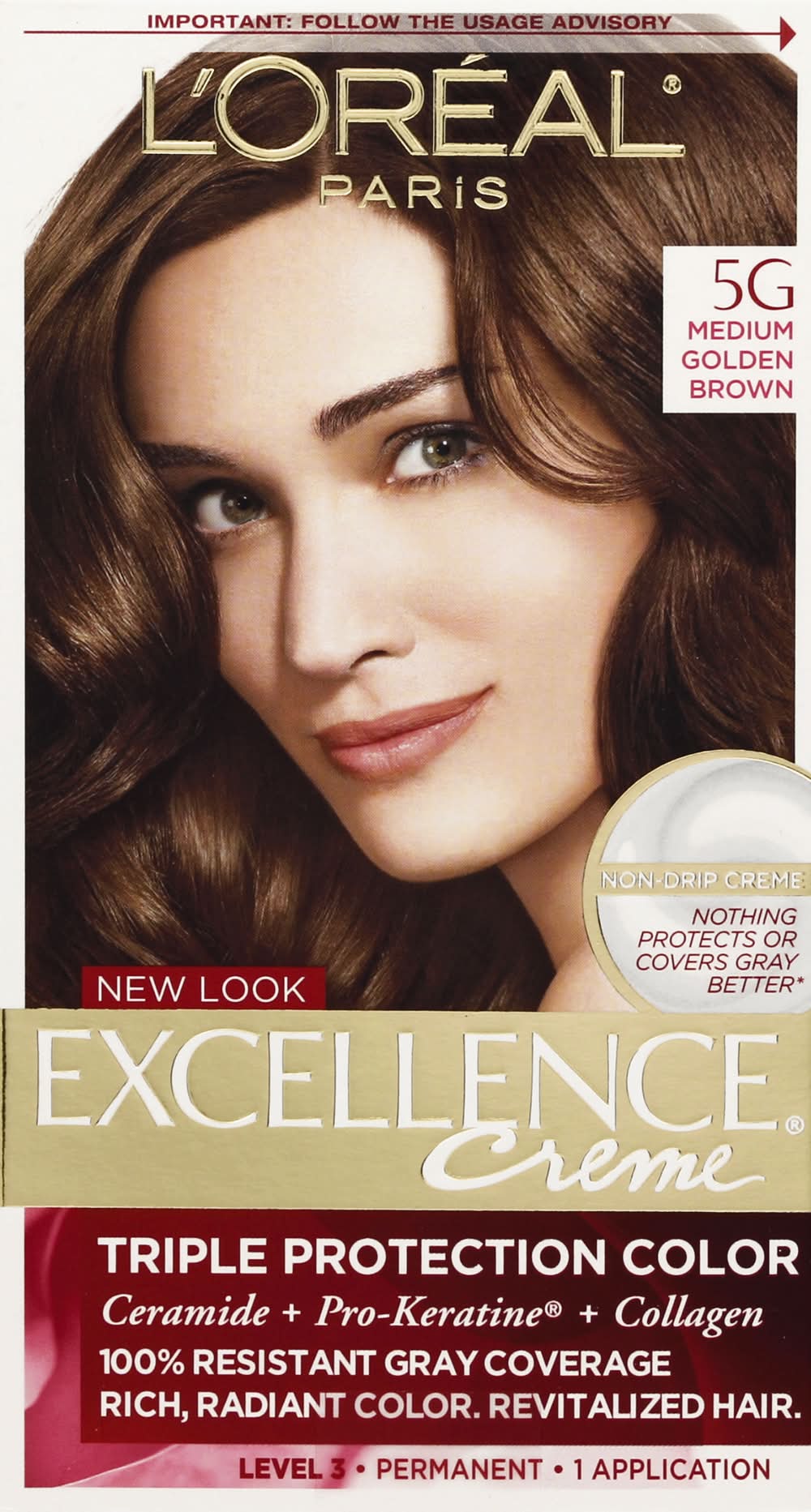 L'Oréal Excellence Creme Permanent Triple Protection Hair Color, 5G Medium Golden Brown (6.56 oz)