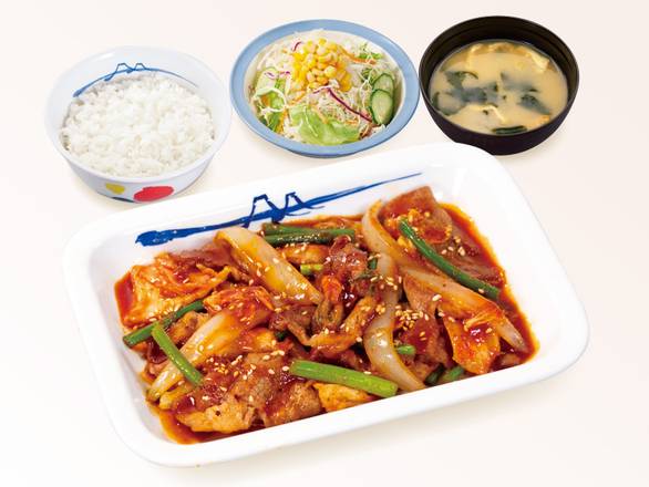 牛焼肉ピリ辛炒め定食（味噌汁付）