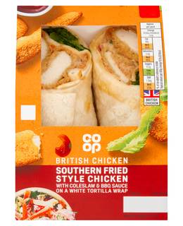Co-op American Menu Southern Style Fried Chicken with Coleslaw & BBQ Sauce on a Chilli Wrap