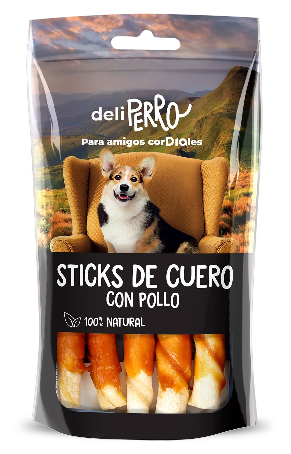 Snack Para Perros Sticks De Cuero Con Pollo Deliperro De Dia Bolsa 80 G