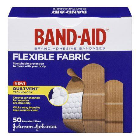 Band-aid pansements adhésifs en tissu flexible (50unités) - flexible fabric adhesive bandages (50 ea)