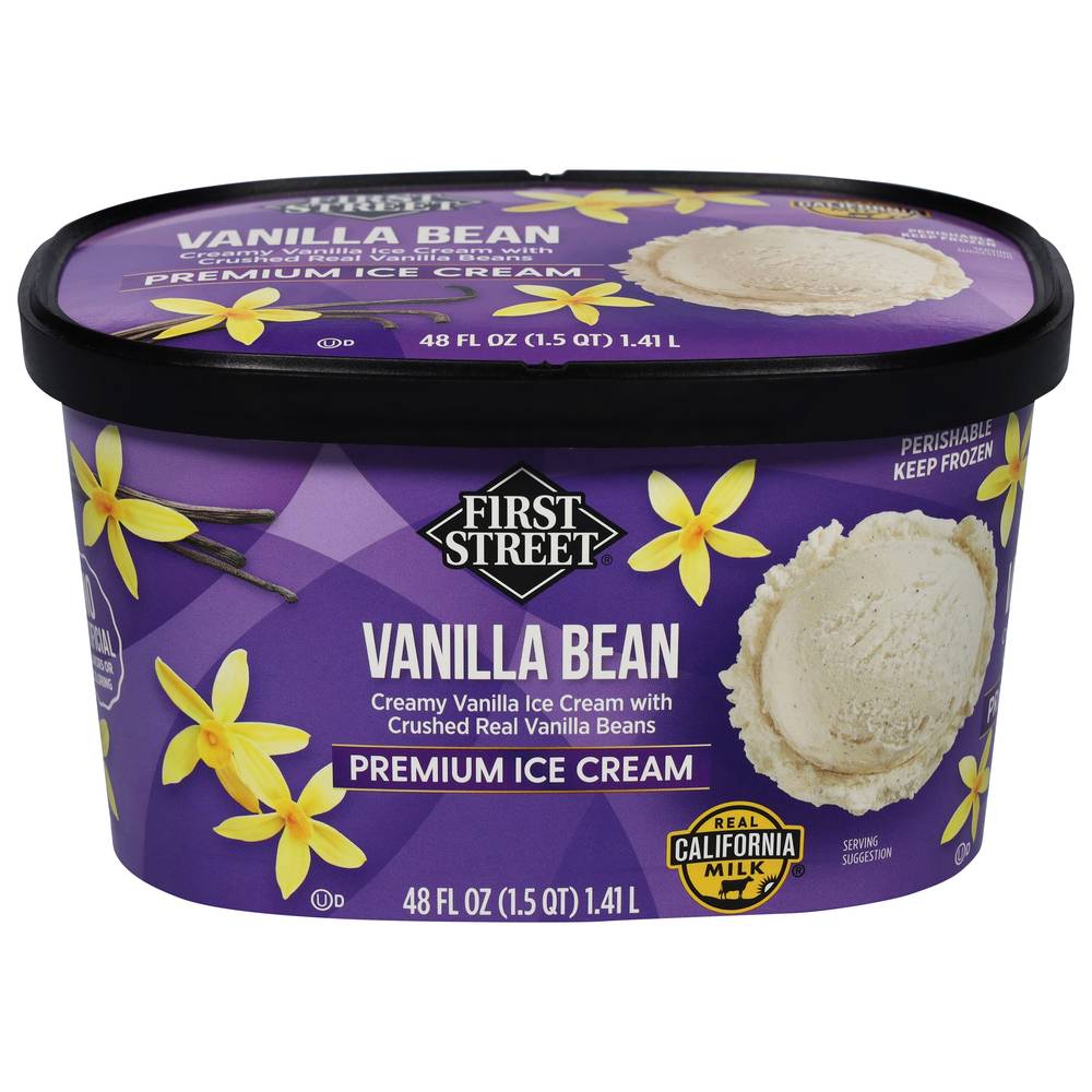 First Street Premium Ice Cream, Vanilla Bean (48 fl oz)