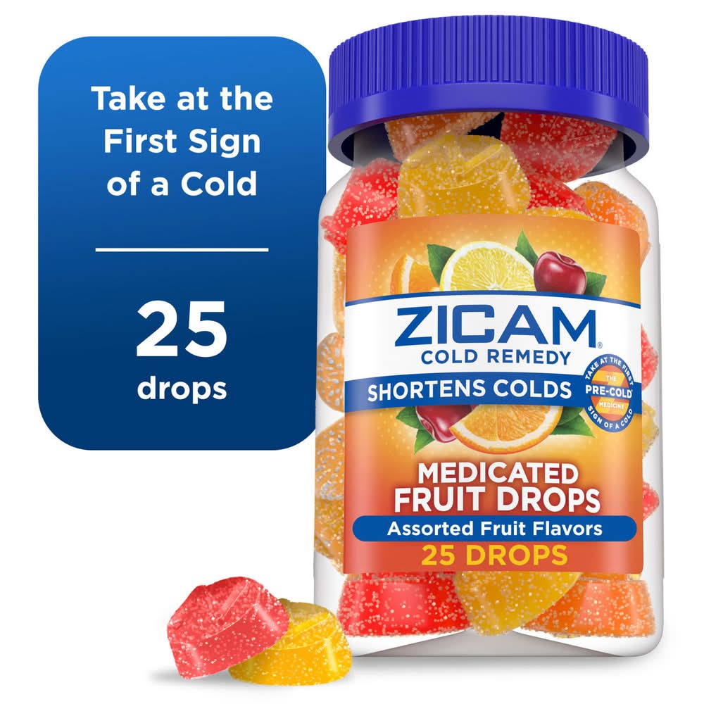Zicam Shortens Cold Remedy Medicated Fruit Drops, Assorted (25 ct)