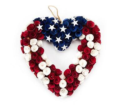 15.5" U.s. Flag Heart Rose Curl Wreath