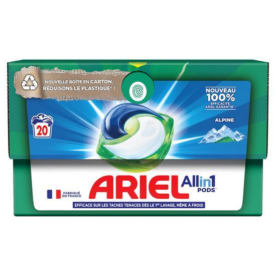 Ariel all-in-1 pods alpine, lessive liquide en capsules 20 lavages