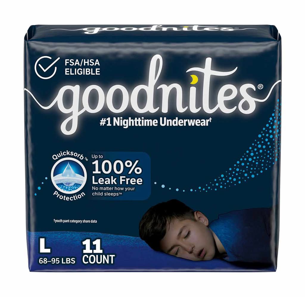 Goodnites Boys' Nighttime Bedwetting Underwear Size Large (68-95 Lbs) 11 Ct