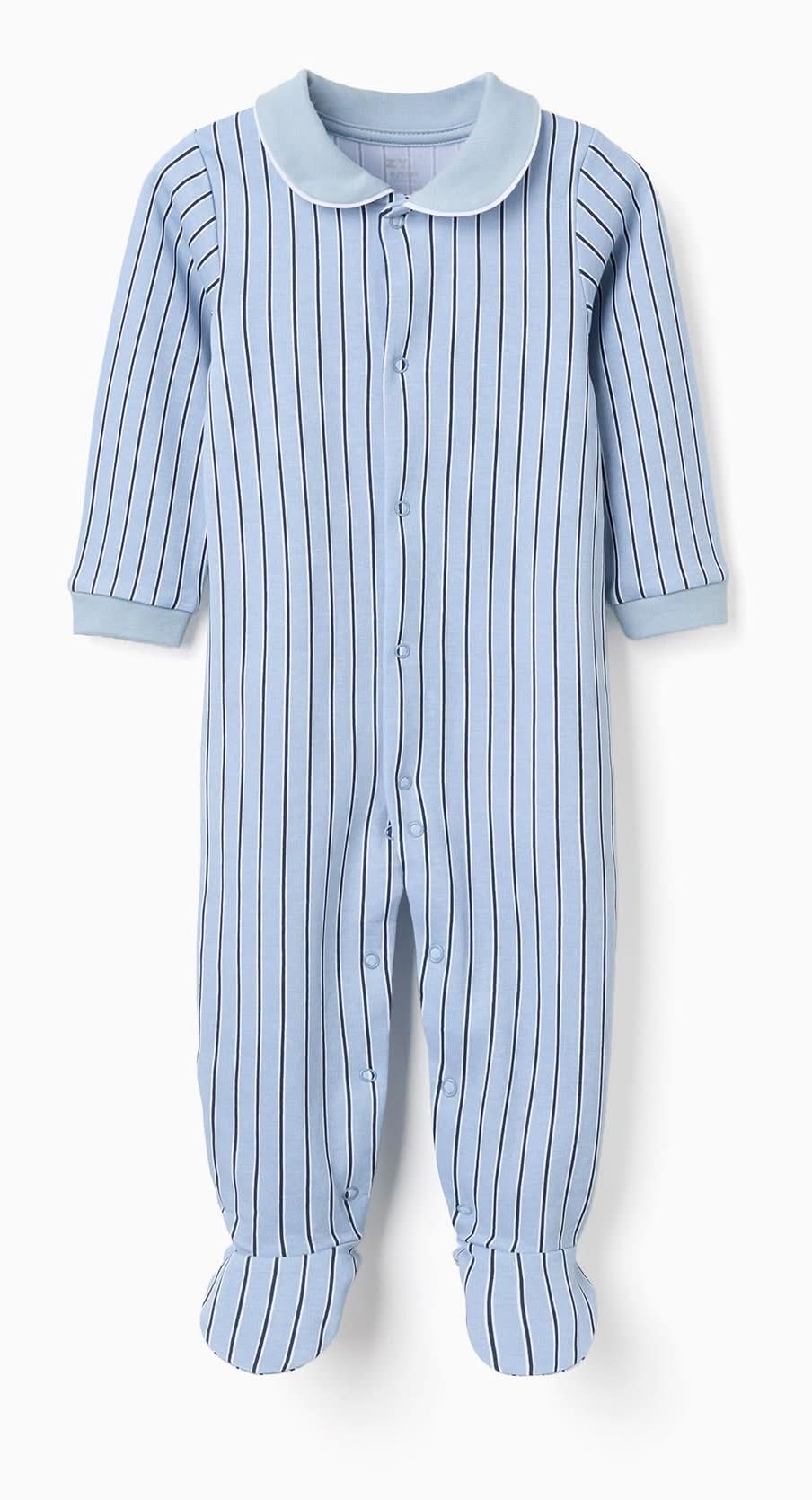 Babygrow De Algodão Às Riscas Para Recém-Nascido E Bebé, Azul/Branco (Azul Claro - 0/1M)