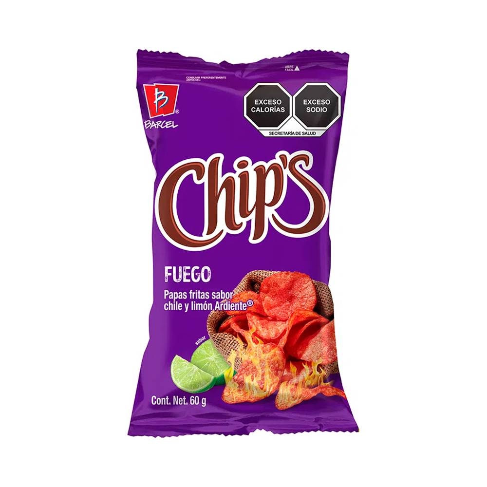 Chip's papas fuego sabor chile y limón ardiente (bolsa 55 g)