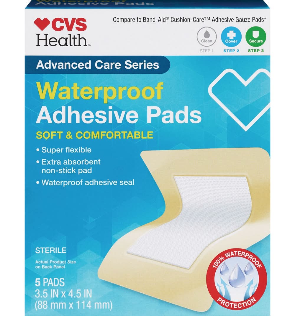 CVS Health Waterproof Comfort Adhesive Pads, 3.5x4.5 in (5 ct)